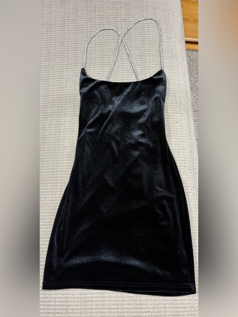 Lucy in the Sky Black Velvet Mini Dress with Silver Chain Straps